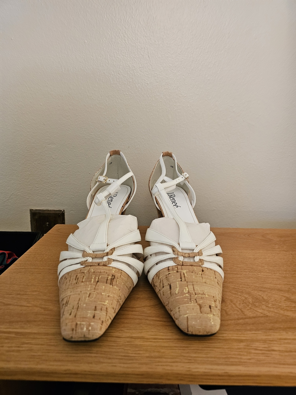 J. Renee Lima White Gold Cork Pumps Heels Size 12W NIB